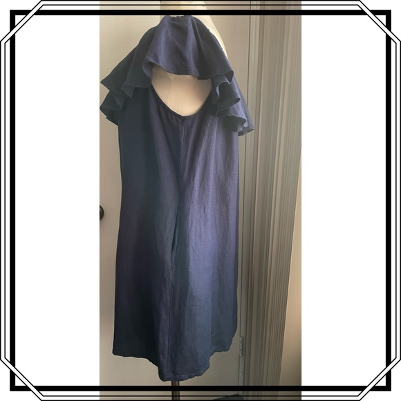 Tommy Bahama Linen Blend Ruffle On/Off Shoulder Sheath Dress - Navy Sz L - Picture 2 of 10